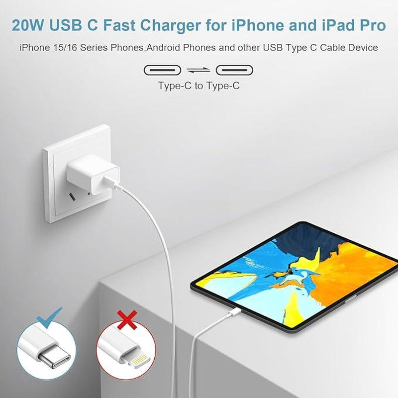 NOVOBIT 6FT Super Fast Charging 2-Pack Type-C/Lightning Wall Charger Block with 2-Pack USB-C to Type-C/Lightning Cable For, Wear-Resistant