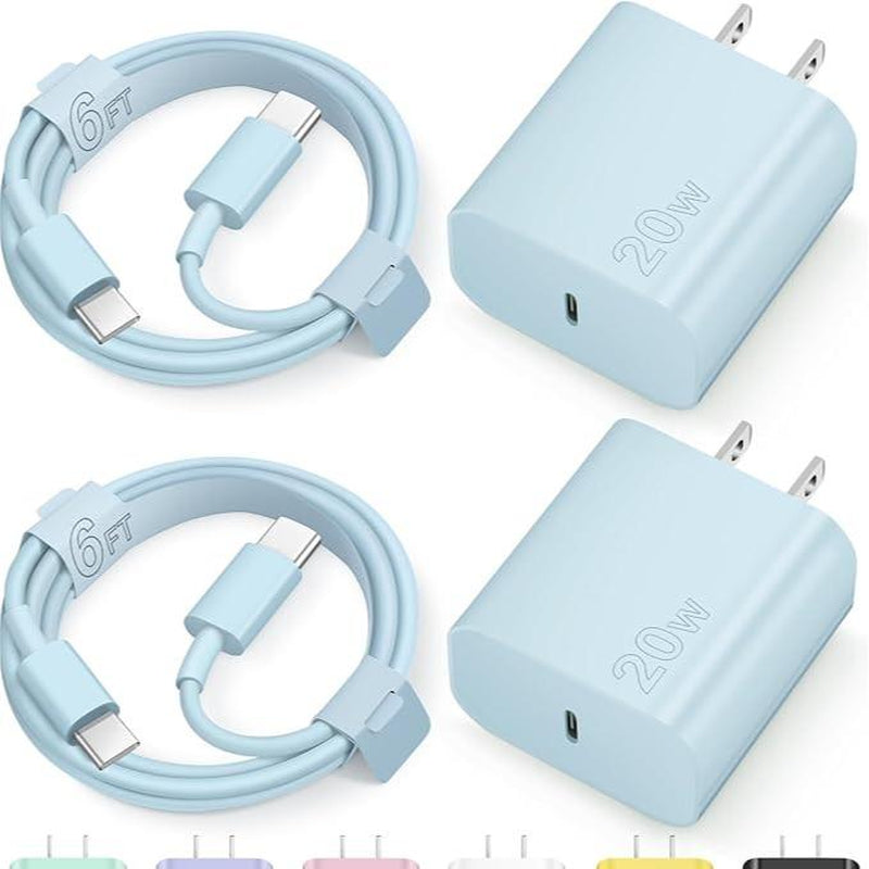 NOVOBIT 6FT Super Fast Charging 2-Pack Type-C/Lightning Wall Charger Block with 2-Pack USB-C to Type-C/Lightning Cable For, Wear-Resistant