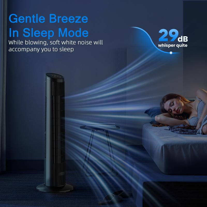 MANASTIN Smart Tower Fan for Bedroom,90° Oscillating Fans for Indoors with 4 Speeds, 4 Modes,25Db Quiet, Black