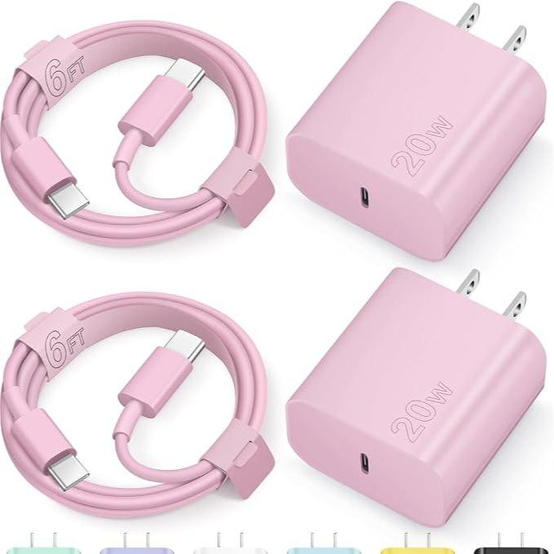 NOVOBIT 6FT Super Fast Charging 2-Pack Type-C/Lightning Wall Charger Block with 2-Pack USB-C to Type-C/Lightning Cable For, Wear-Resistant