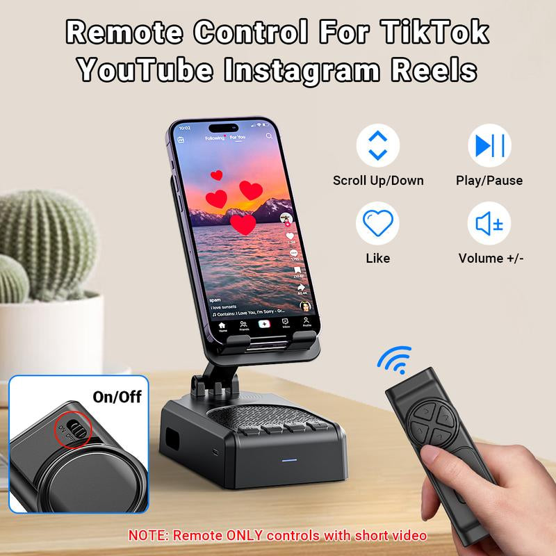 Mother'S Day Gift,Remote Control for Tiktok Scrolling, Upgraded Audio Speaker Smartphone Stand, Wireless Scroller Page Turner, Portable Selfie & Video Recording Remote for Iphone Android, Gifts for Family Friends