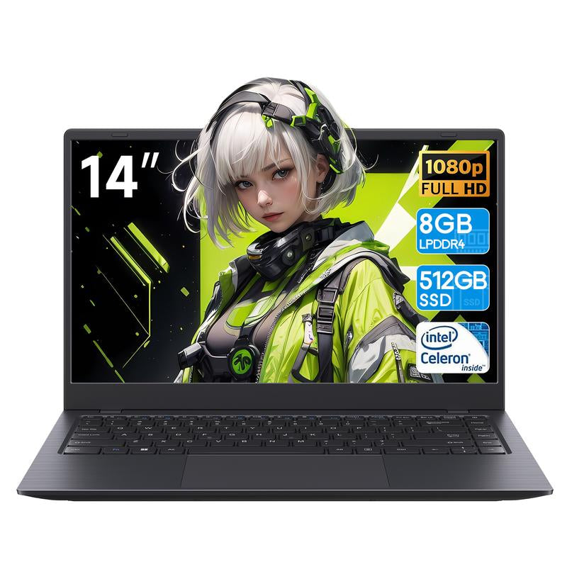 RNRUO Windows 11 Laptop, 14-Inch 1366*768 TN Display, Intel N4000 Dual-Core Processor,2.6Ghz,8Gb RAM, 256GB SSD ROM, 4800Mah Long Battery Life, Suitable for Student Study, Business Office and Other Scenarios