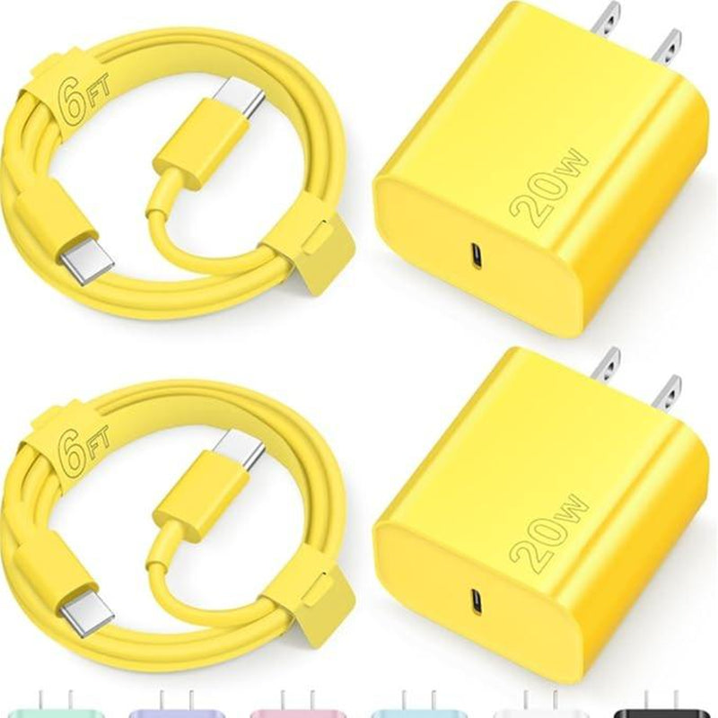 NOVOBIT 6FT Super Fast Charging 2-Pack Type-C/Lightning Wall Charger Block with 2-Pack USB-C to Type-C/Lightning Cable For, Wear-Resistant