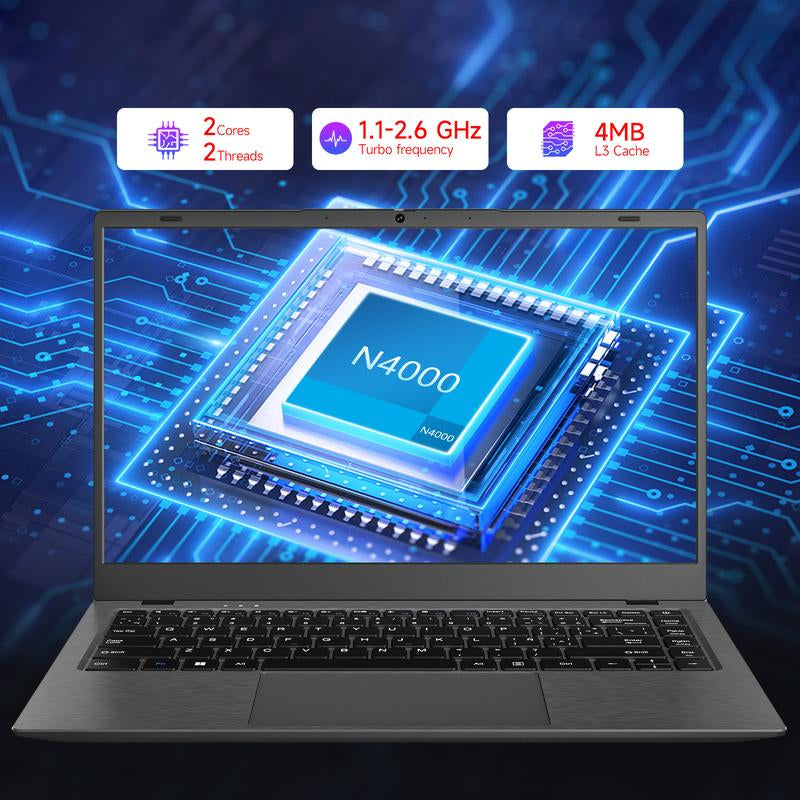 RNRUO Windows 11 Laptop, 14-Inch 1366*768 TN Display, Intel N4000 Dual-Core Processor,2.6Ghz,8Gb RAM, 256GB SSD ROM, 4800Mah Long Battery Life, Suitable for Student Study, Business Office and Other Scenarios