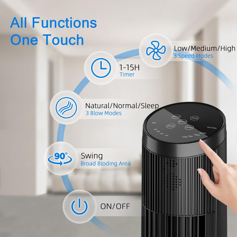 MANASTIN Smart Tower Fan for Bedroom,90° Oscillating Fans for Indoors with 4 Speeds, 4 Modes,25Db Quiet, Black