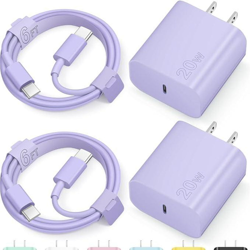 NOVOBIT 6FT Super Fast Charging 2-Pack Type-C/Lightning Wall Charger Block with 2-Pack USB-C to Type-C/Lightning Cable For, Wear-Resistant