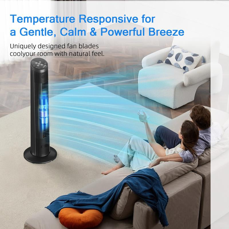 MANASTIN Smart Tower Fan for Bedroom，90° Oscillating Fans for Indoors with 4 Speeds, 4 Modes，25Db Quiet, Black