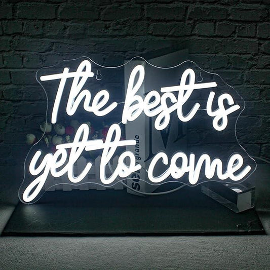 The Best Is yet to Come Neon Sign White Letter Led Neon Lights for Wall Decor Usb Word Light up Signs for Bedroom Home Bar Wedding Birthday Party Kids Room Teens Gifts