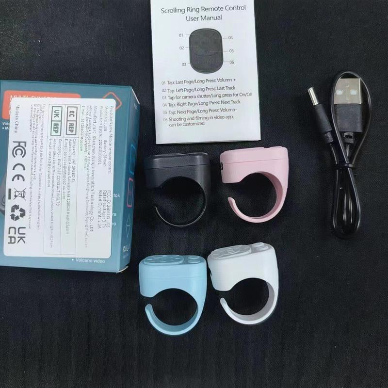 Wireless Remote Control Ring, Rechargeable Fingertip Wireless Scroll Clicker, Mini Bluetooth-Compatible Ring Finger Scroller Remote Control for Iphone Ipad Selfie