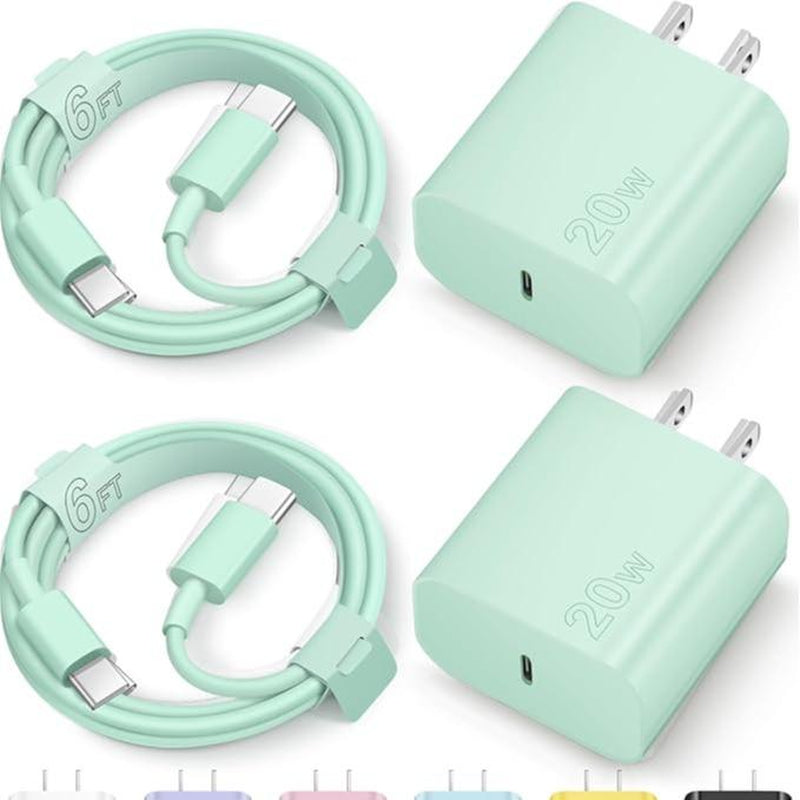 NOVOBIT 6FT Super Fast Charging 2-Pack Type-C/Lightning Wall Charger Block with 2-Pack USB-C to Type-C/Lightning Cable For, Wear-Resistant