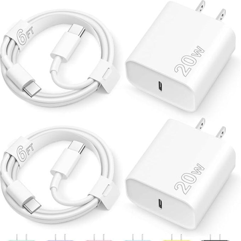 NOVOBIT 6FT Super Fast Charging 2-Pack Type-C/Lightning Wall Charger Block with 2-Pack USB-C to Type-C/Lightning Cable For, Wear-Resistant