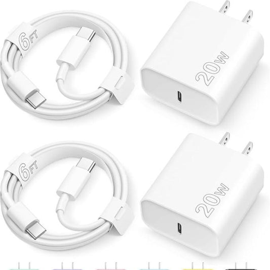 NOVOBIT 6FT Super Fast Charging 2-Pack Type-C/Lightning Wall Charger Block with 2-Pack USB-C to Type-C/Lightning Cable For, Wear-Resistant