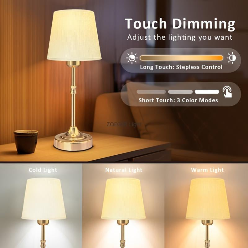 [Fabric Shade Battery Desk Light] Portables Cordless Table Lamp, Fabric Shade Desk Lamp, 5000Mah Rechargeable Battery Powered Lighting, Dimmable Light for Dining Room, Bedroom, Bedside, Bar, Night Light, Camping, Balcony Dimmable LED Touch Night Light