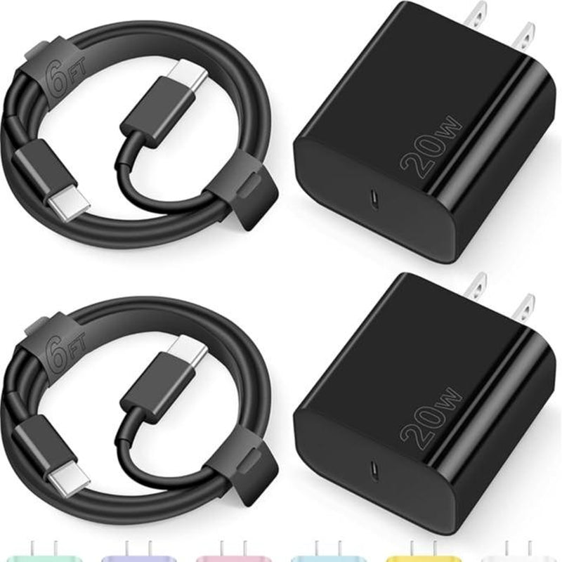 NOVOBIT 6FT Super Fast Charging 2-Pack Type-C/Lightning Wall Charger Block with 2-Pack USB-C to Type-C/Lightning Cable For, Wear-Resistant