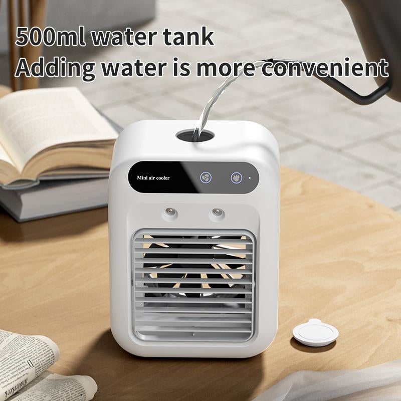 Portable Air Conditioner, 2-Speed Cooling, 500Ml Water Tank with 1800Mah Battery for 10 Hours Chill, Eletric Fan, Instant Cooling for Home, Office, Travel, USB Rechargeable, Summer Gift, Father'S Day Present