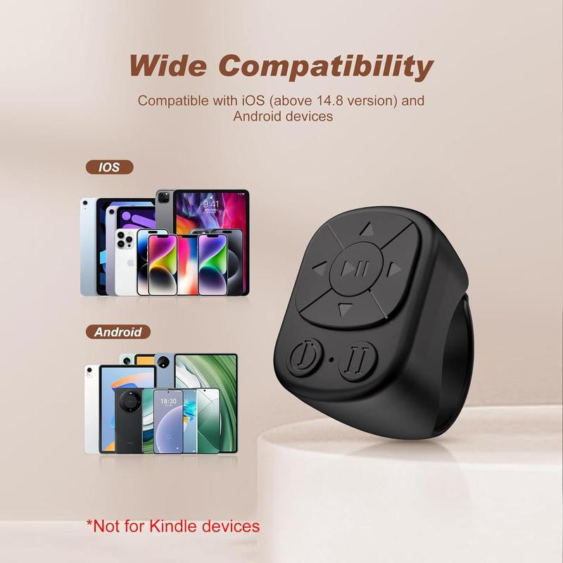 Wireless Remote Control Ring, Rechargeable Fingertip Wireless Scroll Clicker, Mini Bluetooth-Compatible Ring Finger Scroller Remote Control for Iphone Ipad Selfie