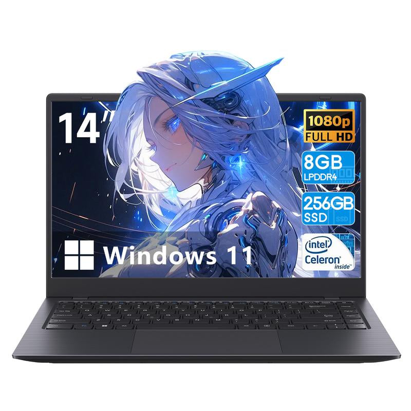 RNRUO Windows 11 Laptop, 14-Inch 1366*768 TN Display, Intel N4000 Dual-Core Processor,2.6Ghz,8Gb RAM, 256GB SSD ROM, 4800Mah Long Battery Life, Suitable for Student Study, Business Office and Other Scenarios