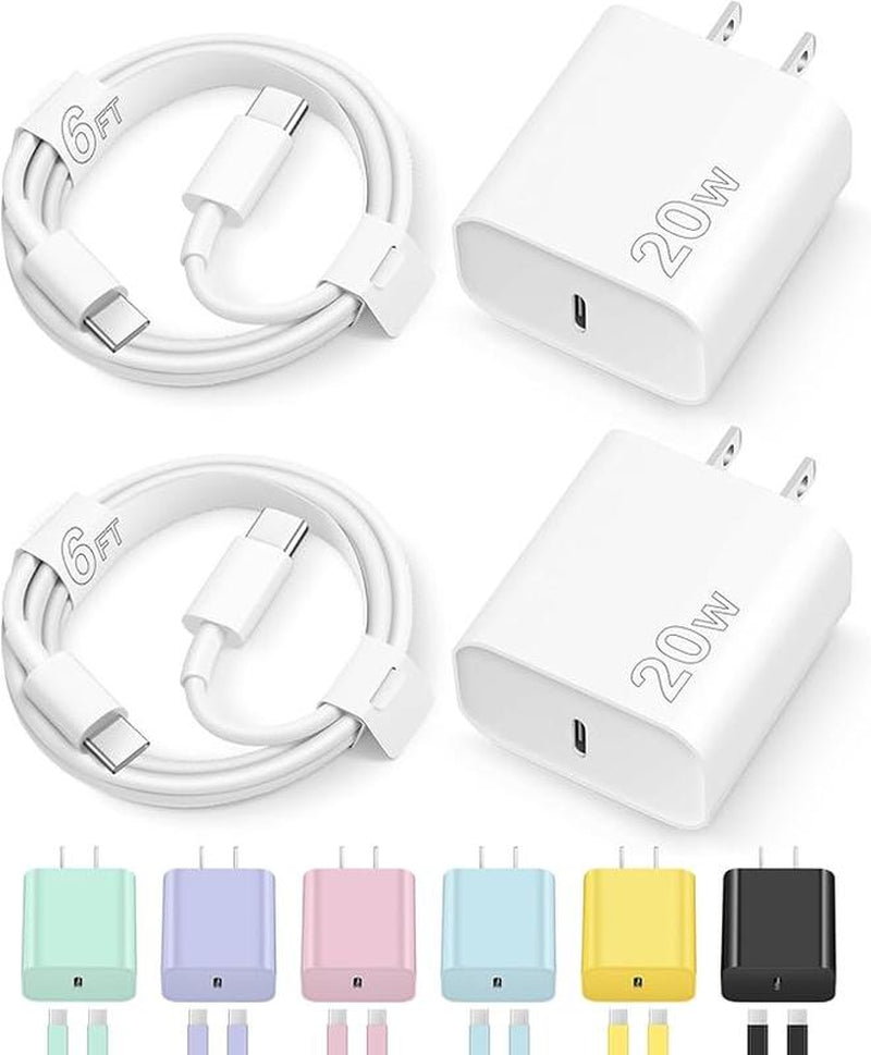 NOVOBIT 6FT Super Fast Charging 2-Pack Type-C/Lightning Wall Charger Block with 2-Pack USB-C to Type-C/Lightning Cable For, Wear-Resistant