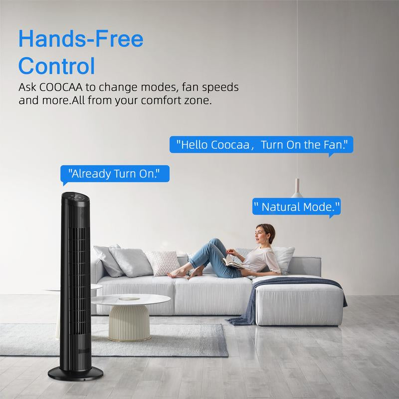 MANASTIN Smart Tower Fan for Bedroom，90° Oscillating Fans for Indoors with 4 Speeds, 4 Modes，25Db Quiet, Black